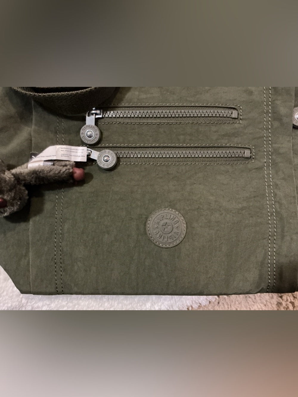 Kipling Olive Green Crossbody Messenger Bag with Monkey Charm - Picture 2 of 3